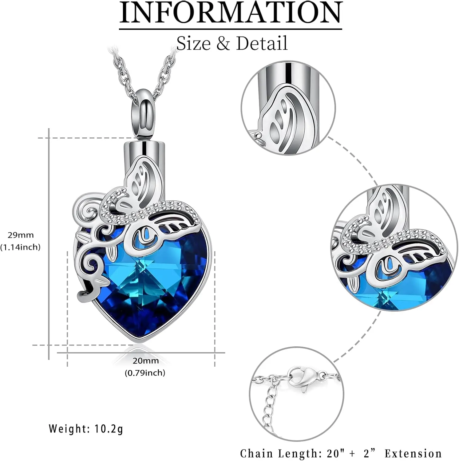 shajwo Butterfly Heart Cremation Jewelry Urn Necklaces for Ashes for Women Men Memorial Human Ashes Pendant