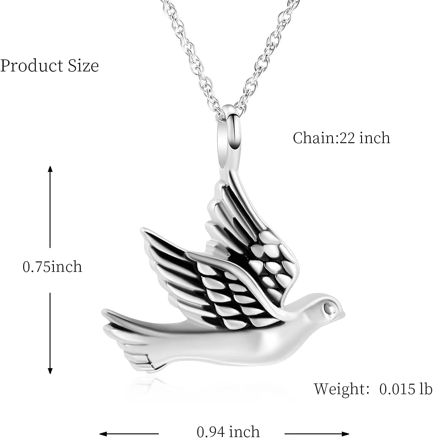 shajwo Cremation Jewelry for Ashes Stainless Steel Peace Dove Urn Keepsake Memorial Ash Holder Cremation Urn Pendant Necklace