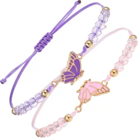simarro 2pcs Matching Bracelets, Butterfly Friendship Bracelets Adjustable Strand Best Friends Bracelet, Handmade Charm Couples Jewelry Gifts for Women Couples Friend