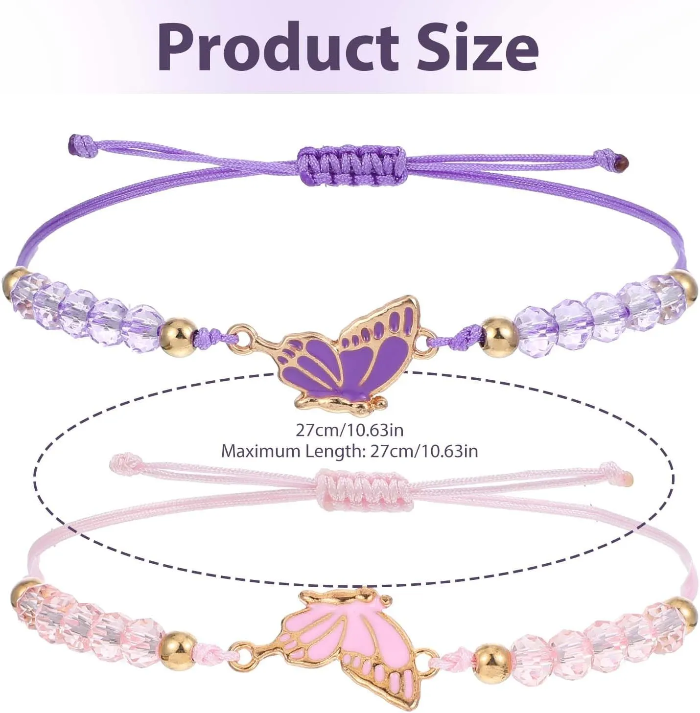 simarro 2pcs Matching Bracelets, Butterfly Friendship Bracelets Adjustable Strand Best Friends Bracelet, Handmade Charm Couples Jewelry Gifts for Women Couples Friend