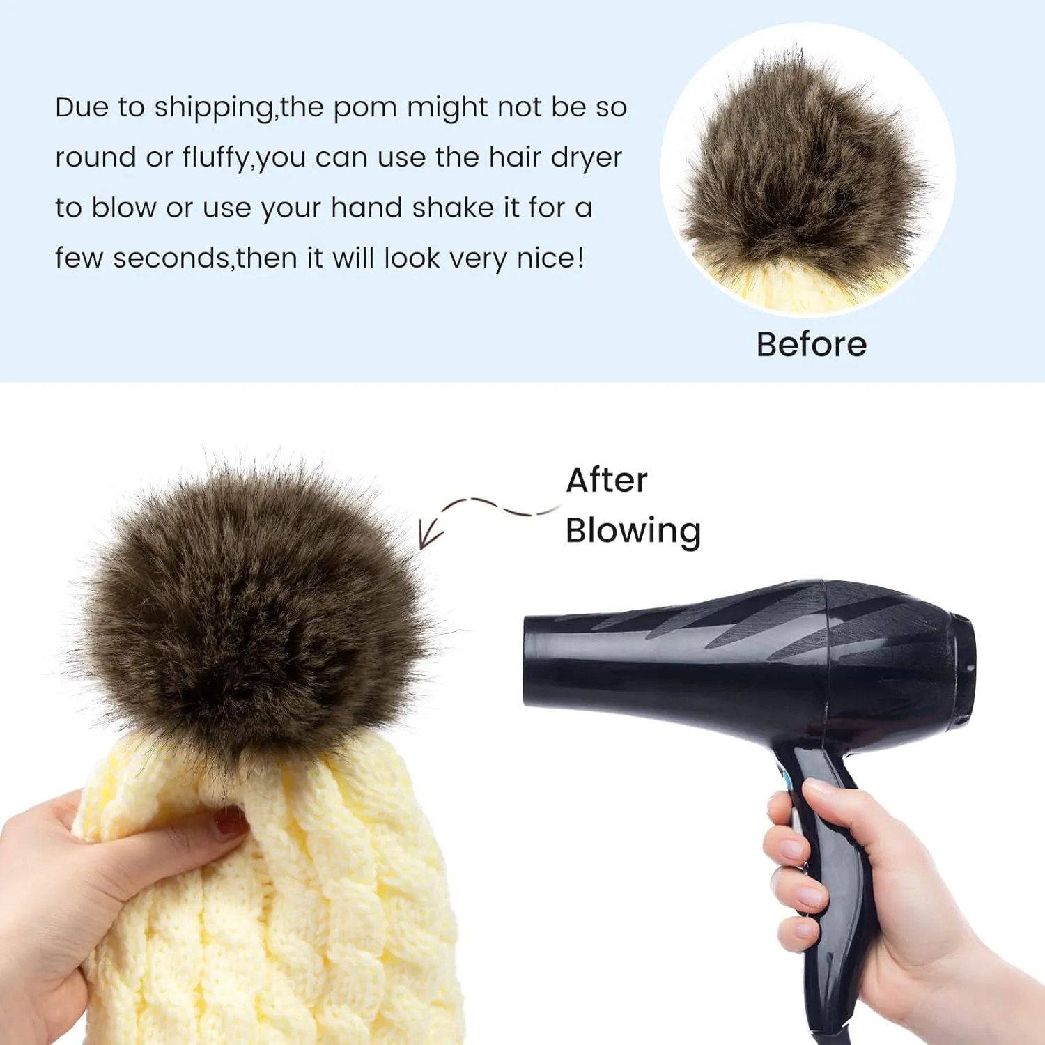 Simplicity Womens Winter Beanies Hand Knit Faux Fur Pompoms Beanie Hats