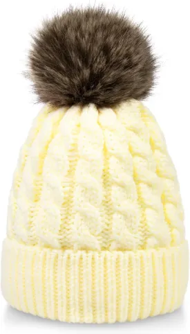 Simplicity Womens Winter Beanies Hand Knit Faux Fur Pompoms Beanie Hats