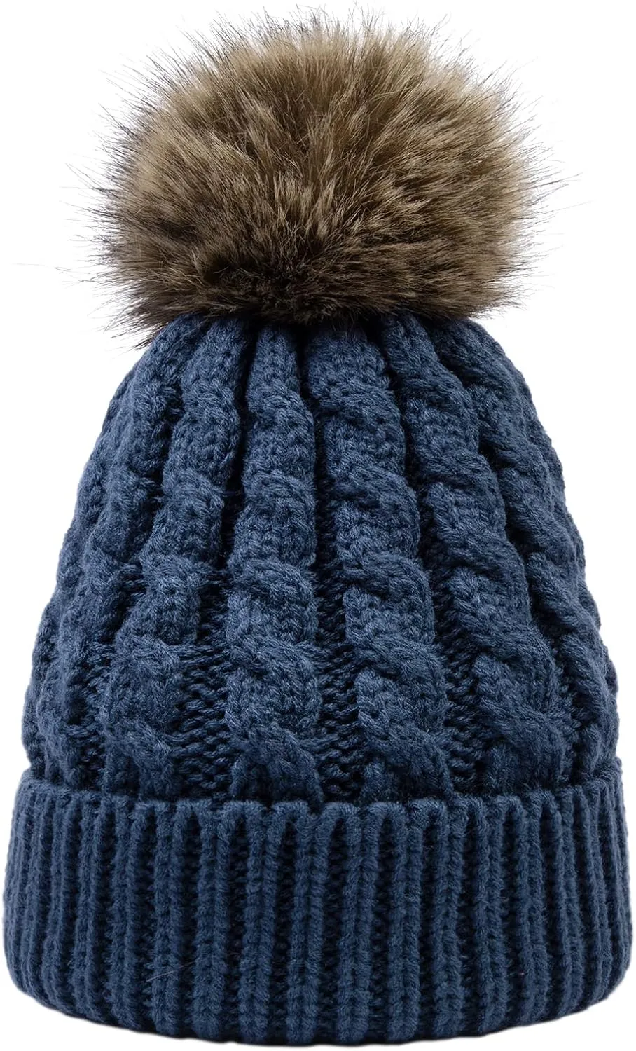 Simplicity Womens Winter Beanies Hand Knit Faux Fur Pompoms Beanie Hats