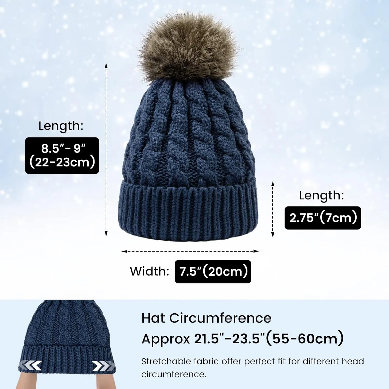 Simplicity Womens Winter Beanies Hand Knit Faux Fur Pompoms Beanie Hats