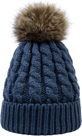 Simplicity Womens Winter Beanies Hand Knit Faux Fur Pompoms Beanie Hats