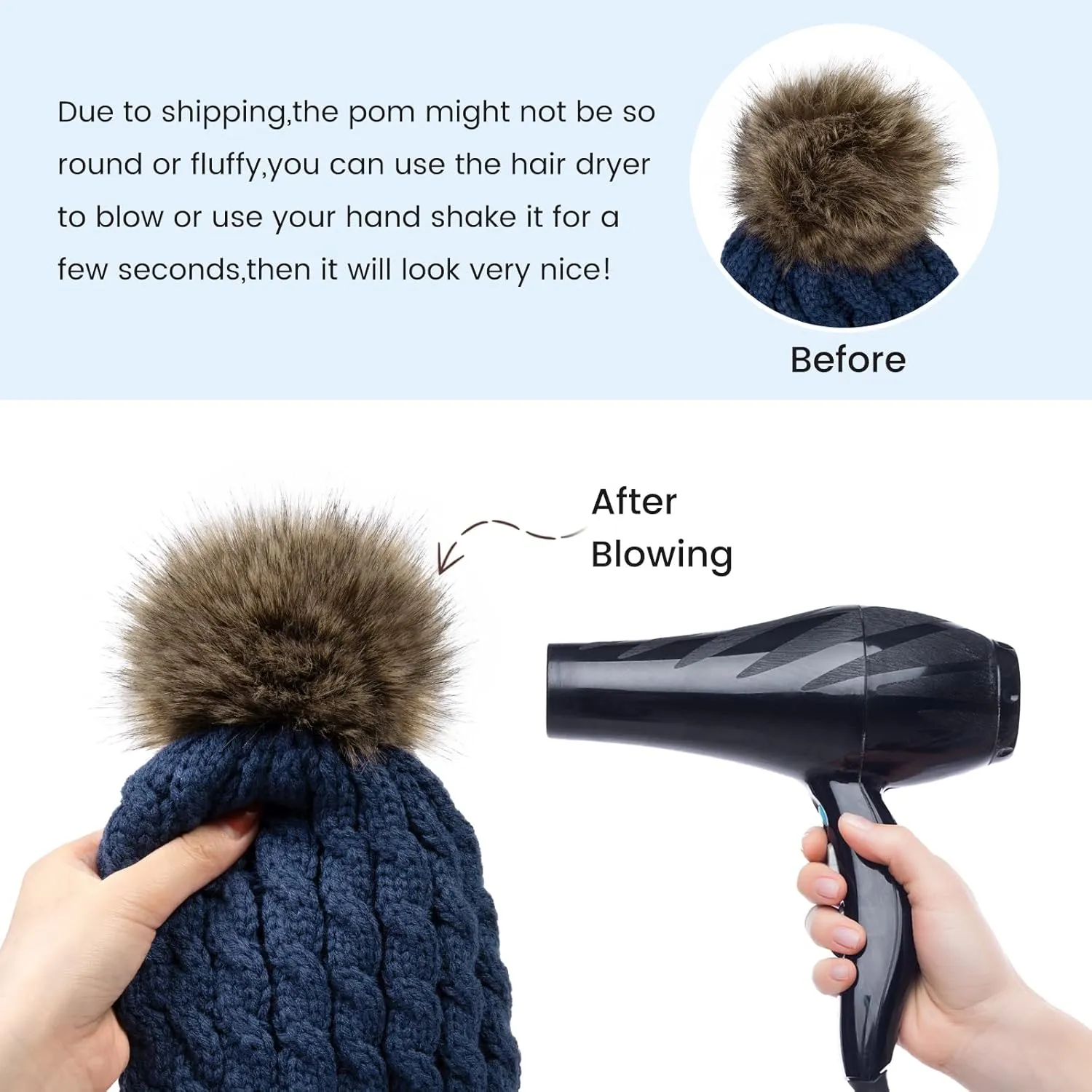 Simplicity Womens Winter Beanies Hand Knit Faux Fur Pompoms Beanie Hats