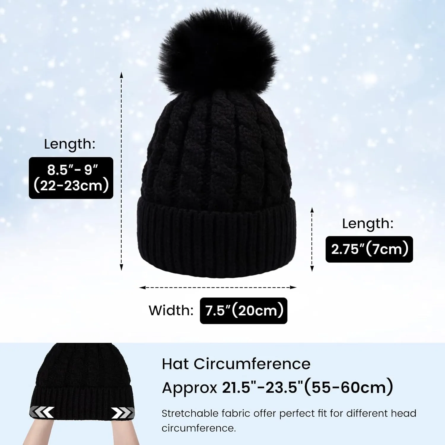 Simplicity Womens Winter Beanies Hand Knit Faux Fur Pompoms Beanie Hats