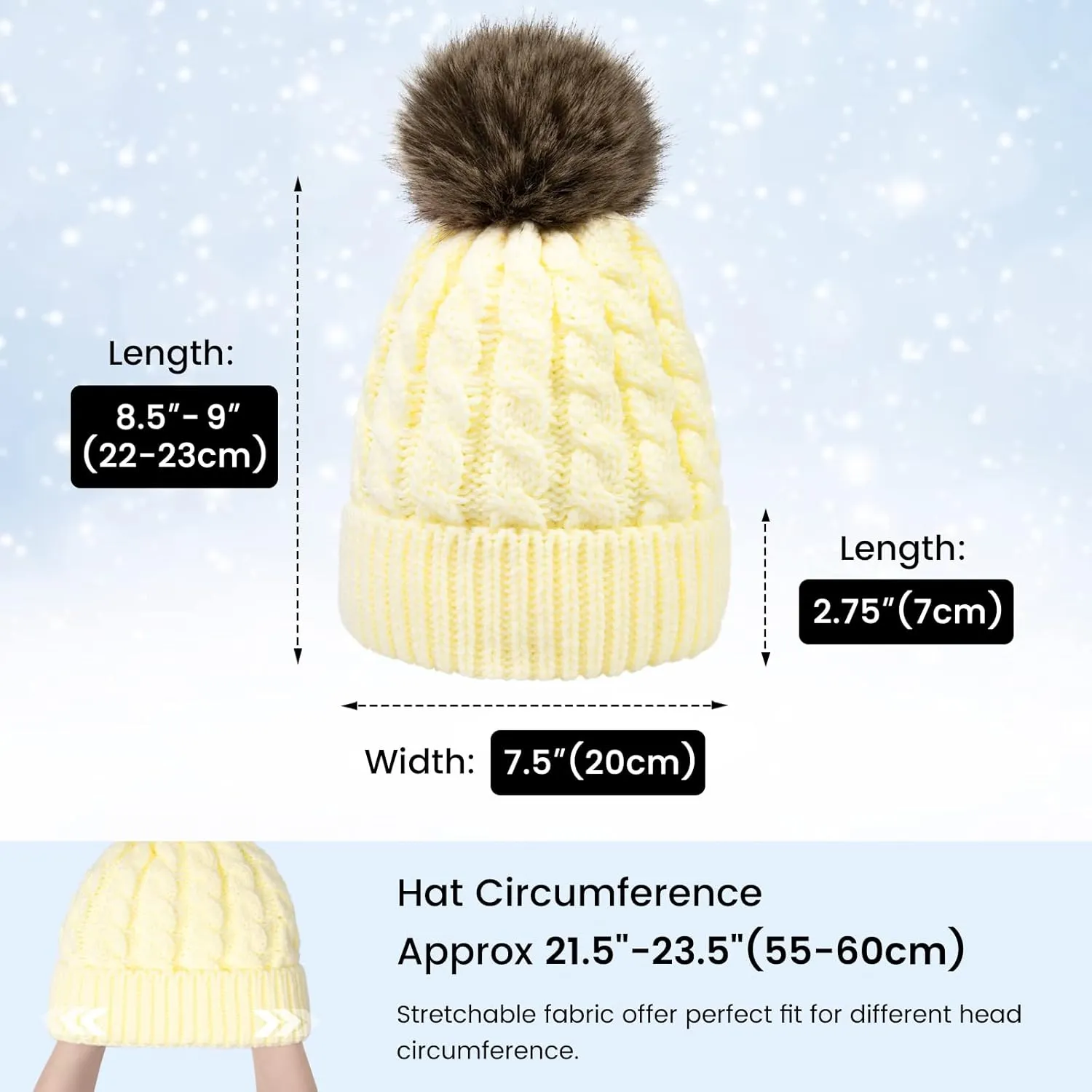 Simplicity Womens Winter Beanies Hand Knit Faux Fur Pompoms Beanie Hats