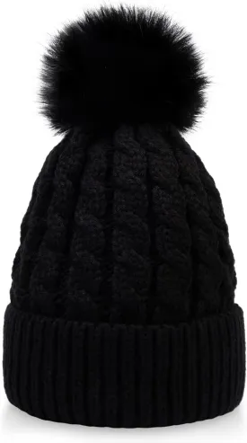 Simplicity Womens Winter Beanies Hand Knit Faux Fur Pompoms Beanie Hats