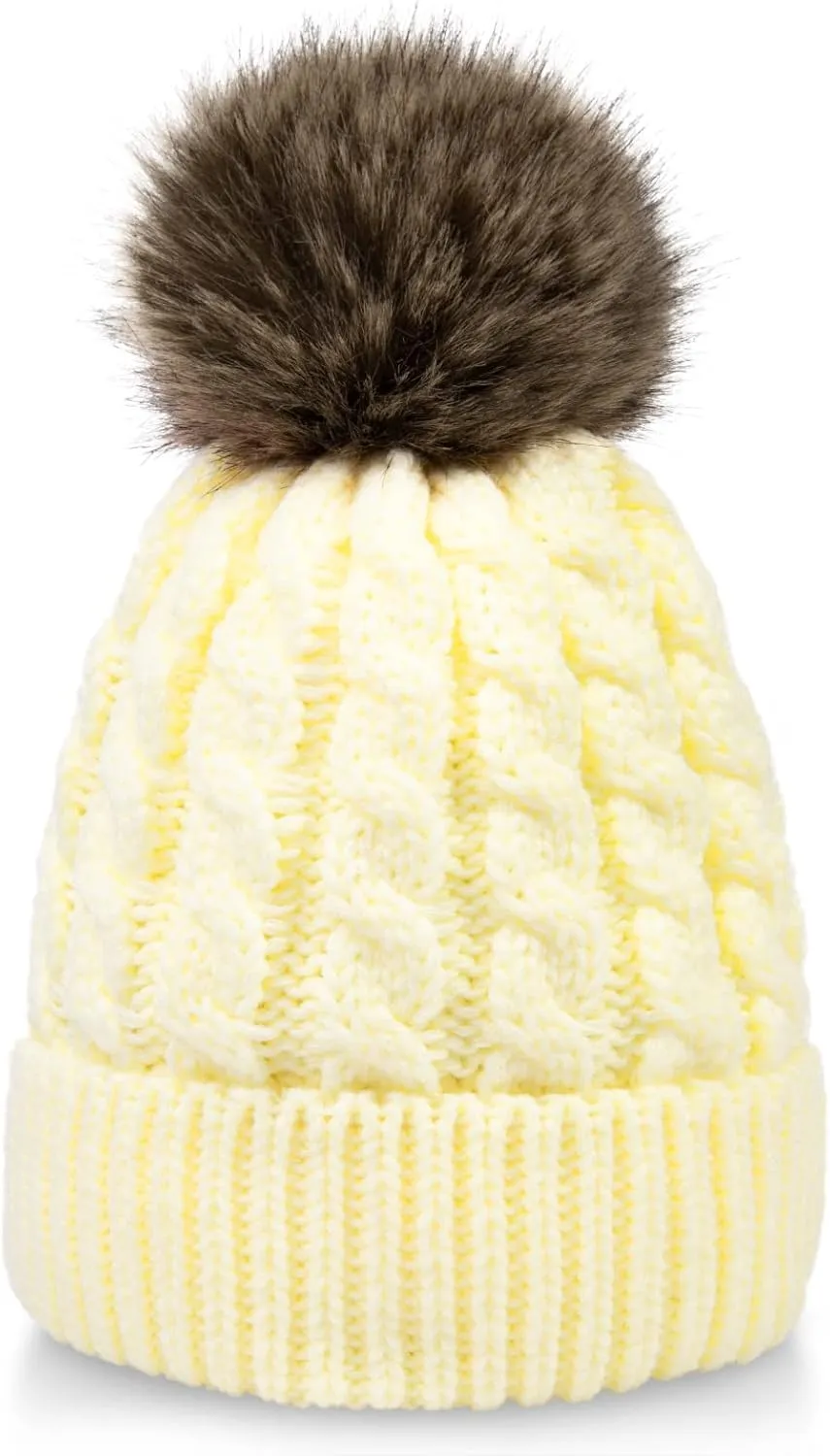 Simplicity Womens Winter Beanies Hand Knit Faux Fur Pompoms Beanie Hats