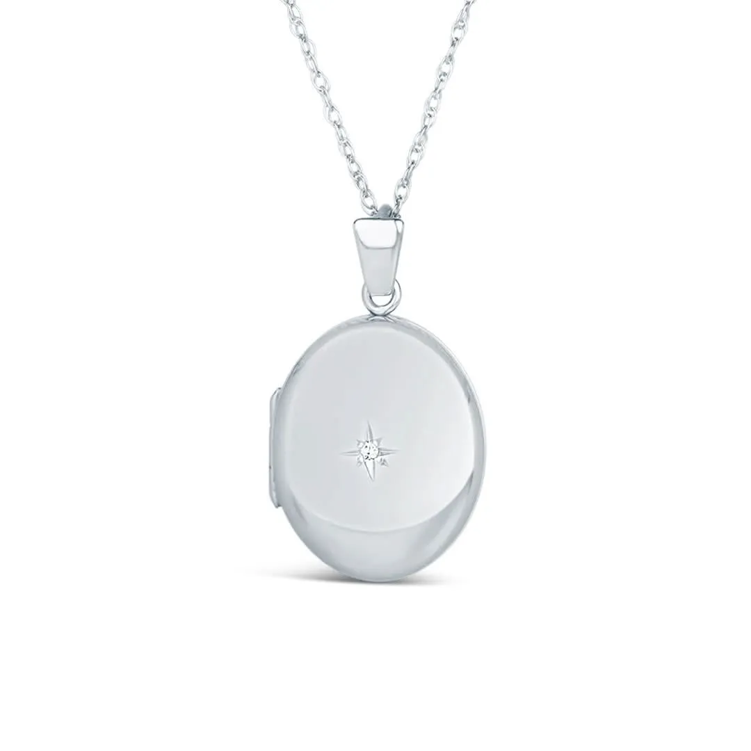Solid White Gold Oval Diamond Locket