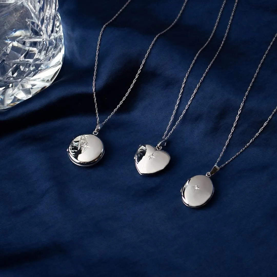 Solid White Gold Round Diamond Locket