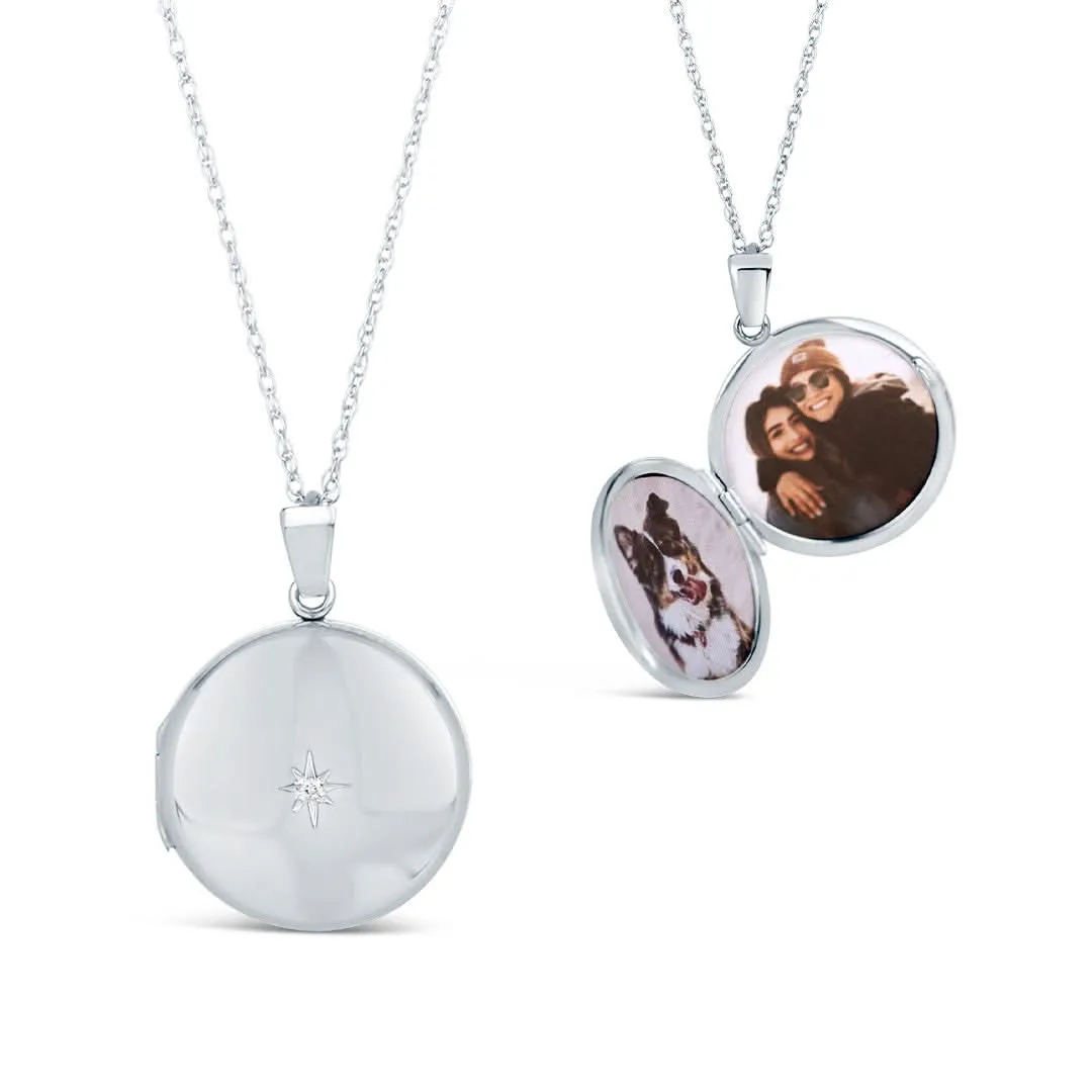 Solid White Gold Round Diamond Locket