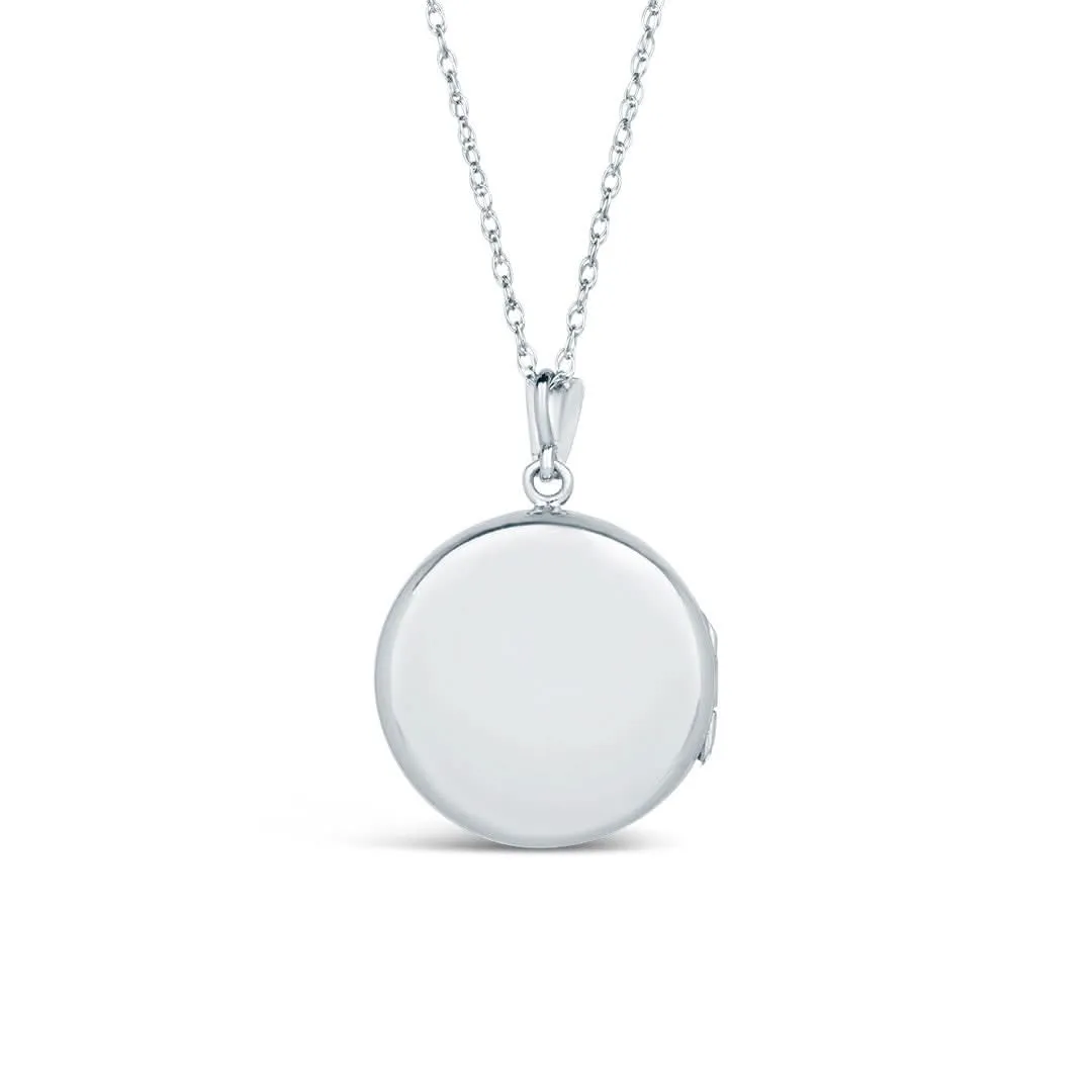 Solid White Gold Round Diamond Locket