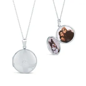 Solid White Gold Round Diamond Locket