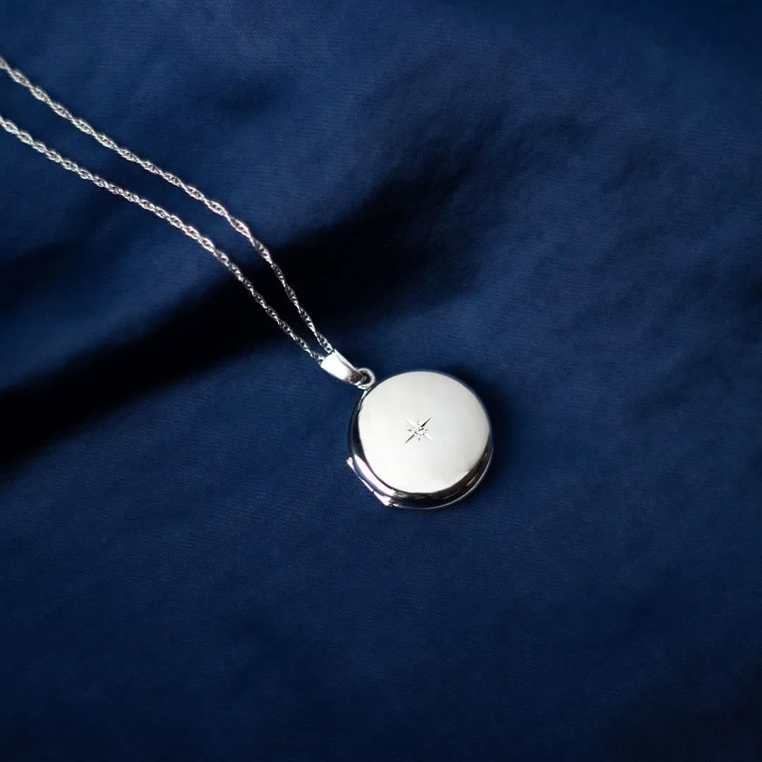 Solid White Gold Round Diamond Locket