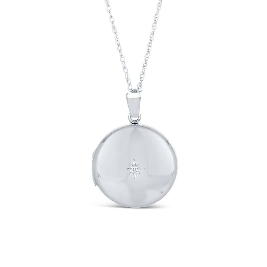 Solid White Gold Round Diamond Locket