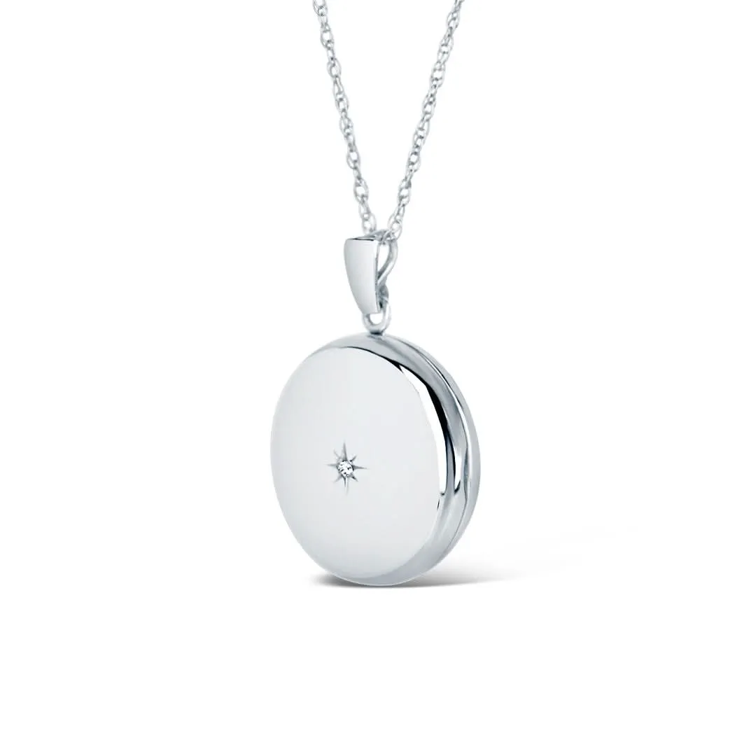 Solid White Gold Round Diamond Locket