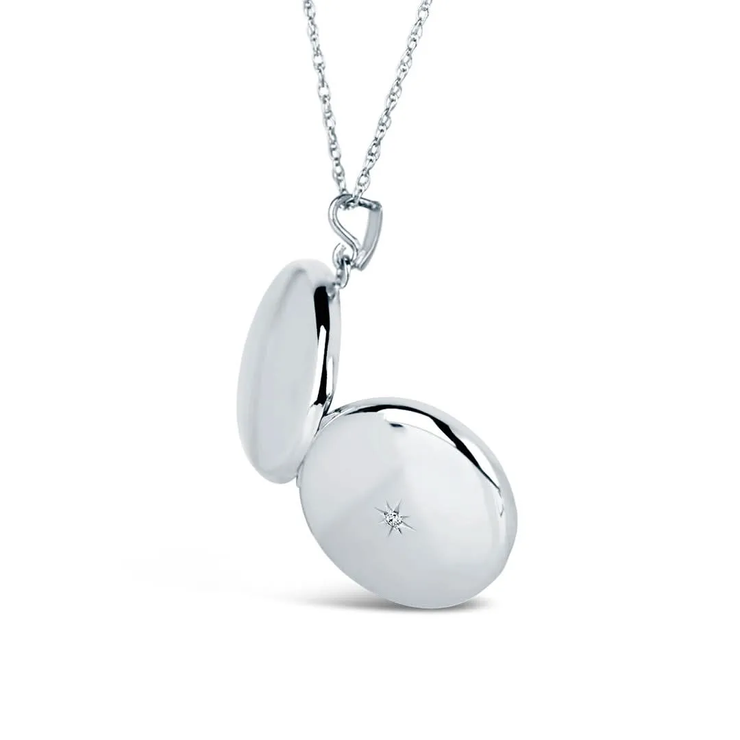 Solid White Gold Round Diamond Locket