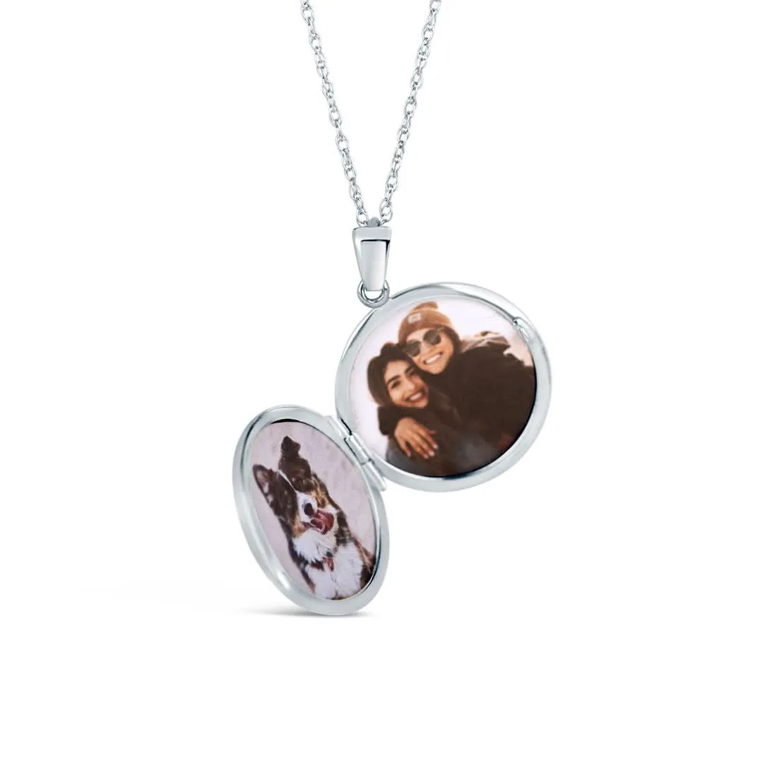 Solid White Gold Round Diamond Locket