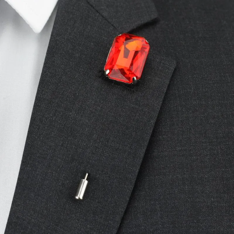 Square Gem Lapel Pin, Red