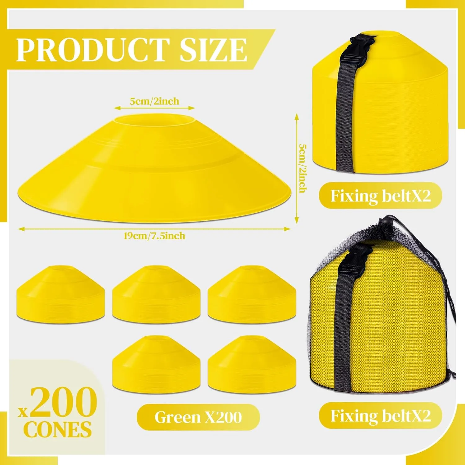 Sratte 200 Pcs Soccer Cones with Strap and Mesh Bag Agility Disc Cones Soccer Training Cones Disc Sports Cones for Drills Challenge Football Basketball Skating Kids Games Outdoor Indoor