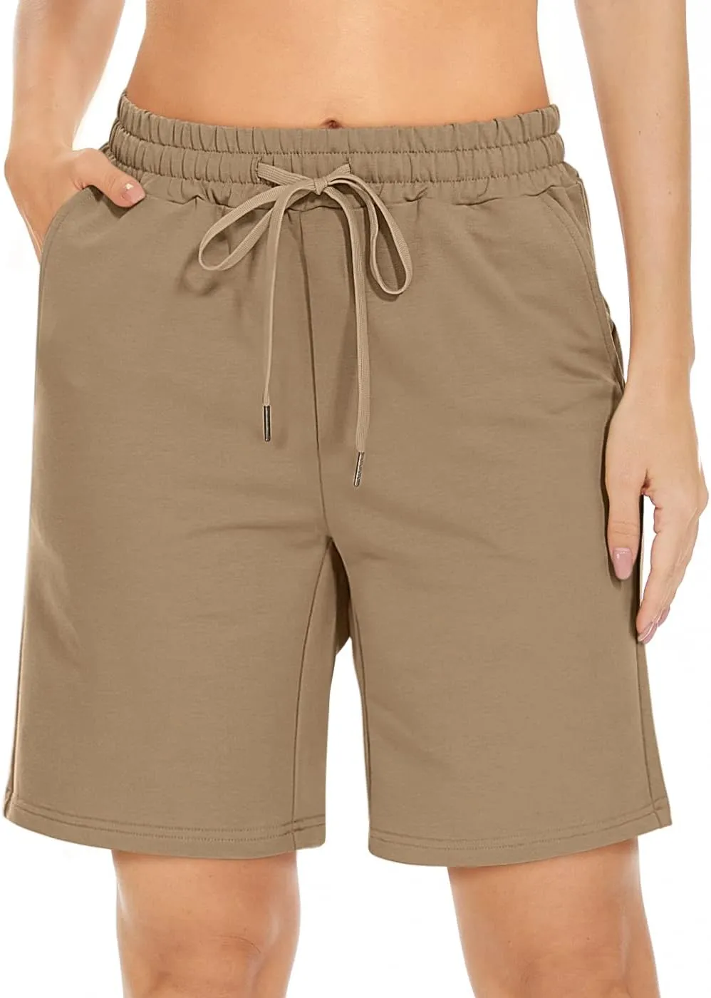 TARSE Women's Bermuda Shorts Long Cotton Loose with Pockets Knee Length for Yoga Casual Walking Exercise Shorts