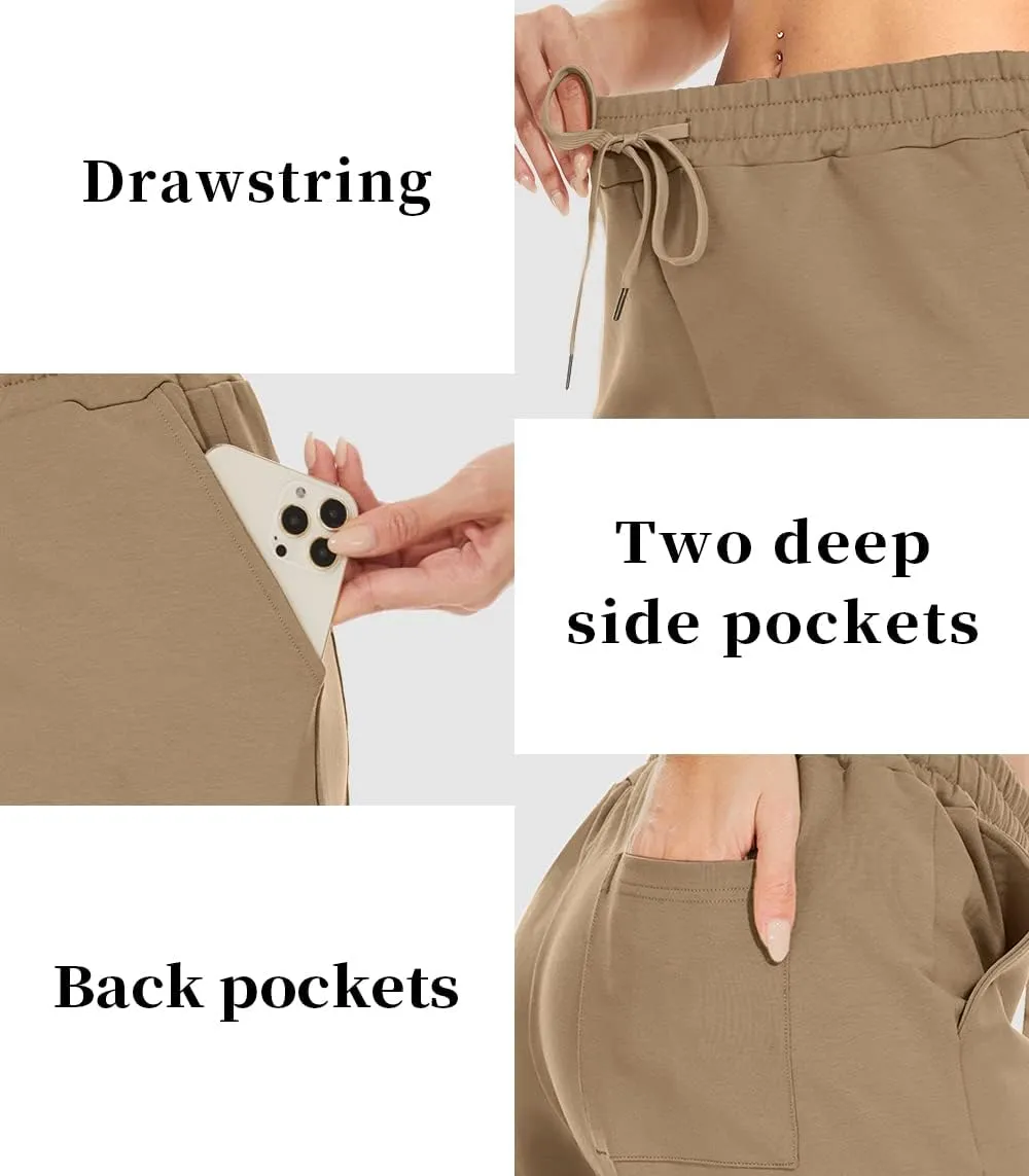 TARSE Women's Bermuda Shorts Long Cotton Loose with Pockets Knee Length for Yoga Casual Walking Exercise Shorts