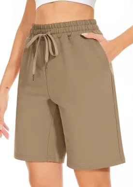 TARSE Women's Bermuda Shorts Long Cotton Loose with Pockets Knee Length for Yoga Casual Walking Exercise Shorts