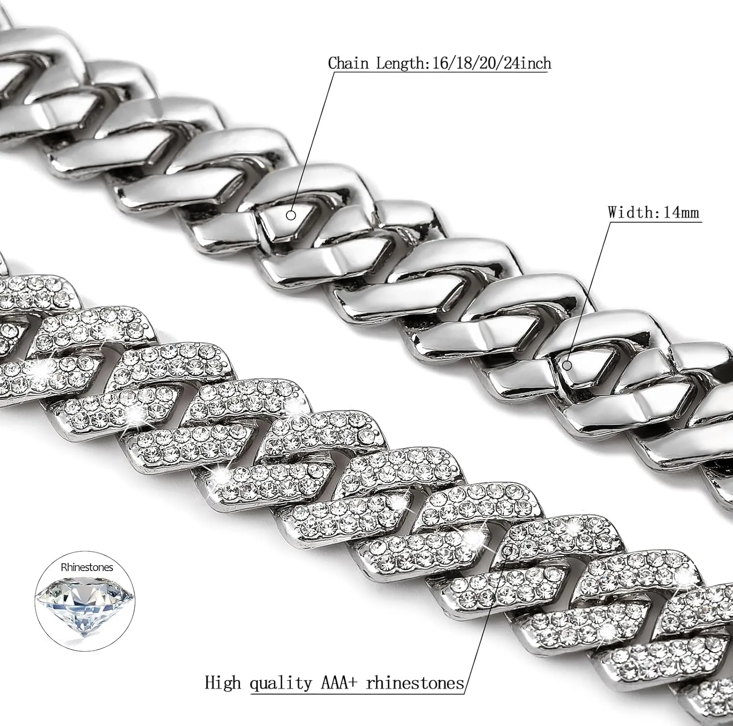 UILZ 2Pcs Cuban Link Bracelet Set for Men Iced Out Miami Cuban Necklace and Bracelet Hip Hop Full CZ Clasp Chain Gift for Him