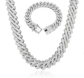 UILZ 2Pcs Cuban Link Bracelet Set for Men Iced Out Miami Cuban Necklace and Bracelet Hip Hop Full CZ Clasp Chain Gift for Him
