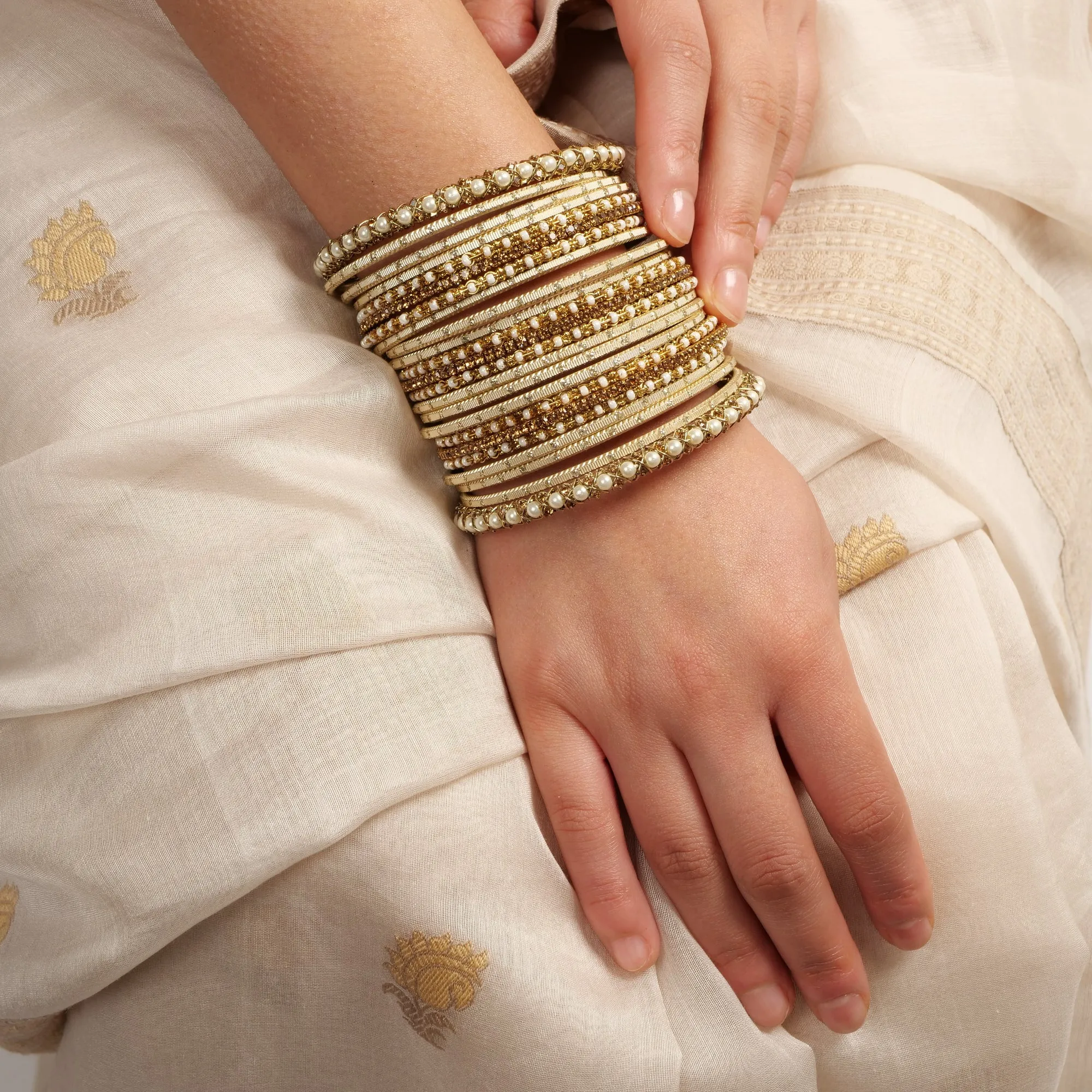 Vintage Pearl Bangle Set in Gold