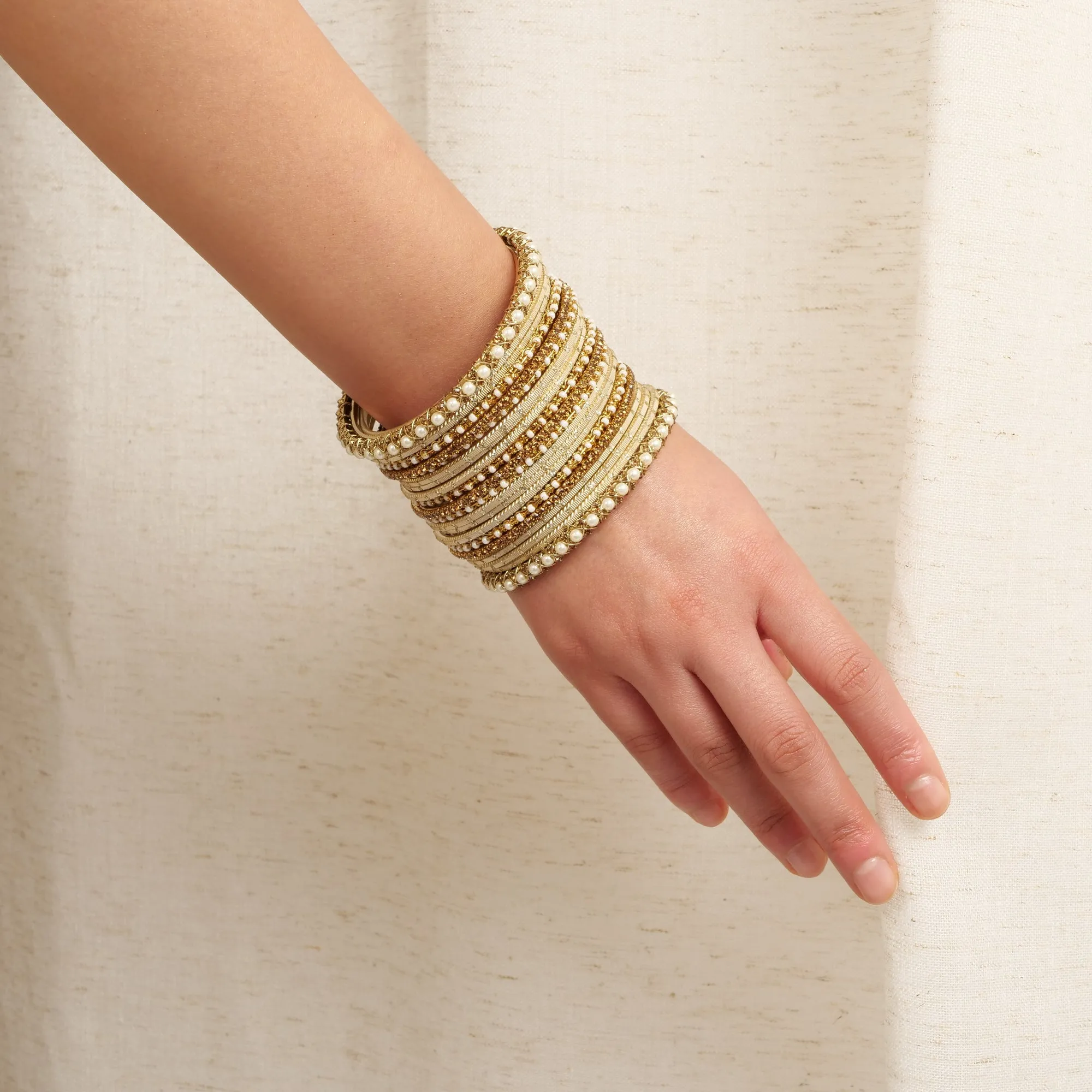 Vintage Pearl Bangle Set in Gold