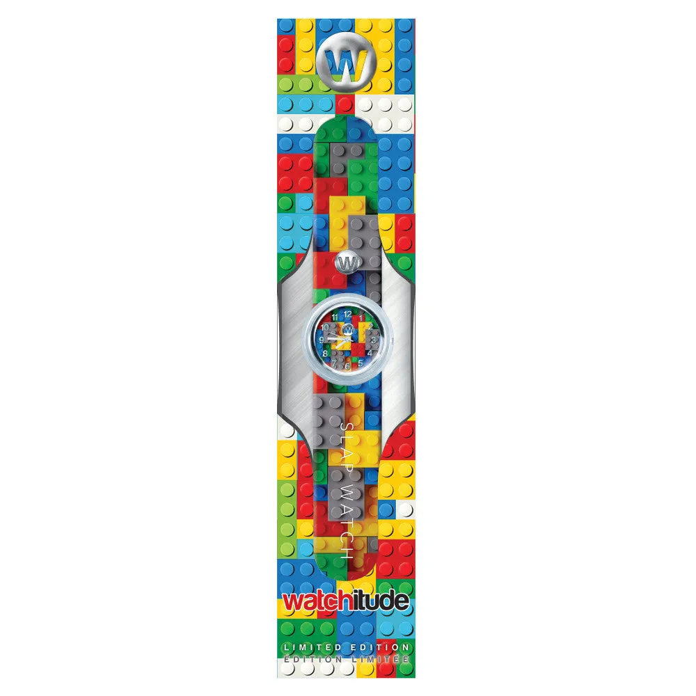 Watchitude Kids Slap Watch - Brick Pattern Build Up, Colorful Silicone Strap