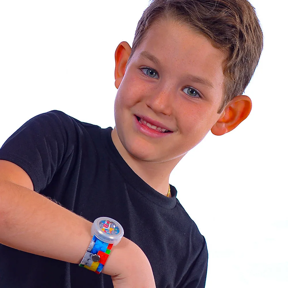 Watchitude Kids Slap Watch - Brick Pattern Build Up, Colorful Silicone Strap