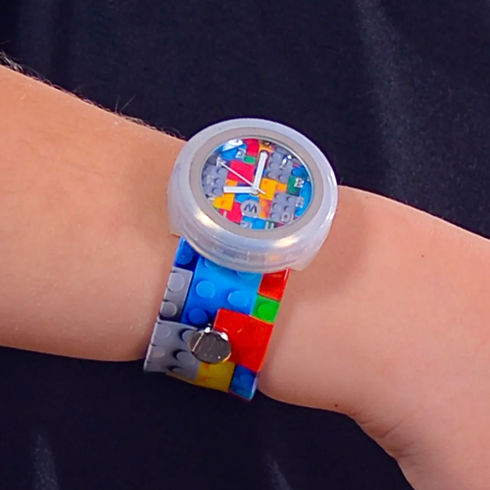 Watchitude Kids Slap Watch - Brick Pattern Build Up, Colorful Silicone Strap
