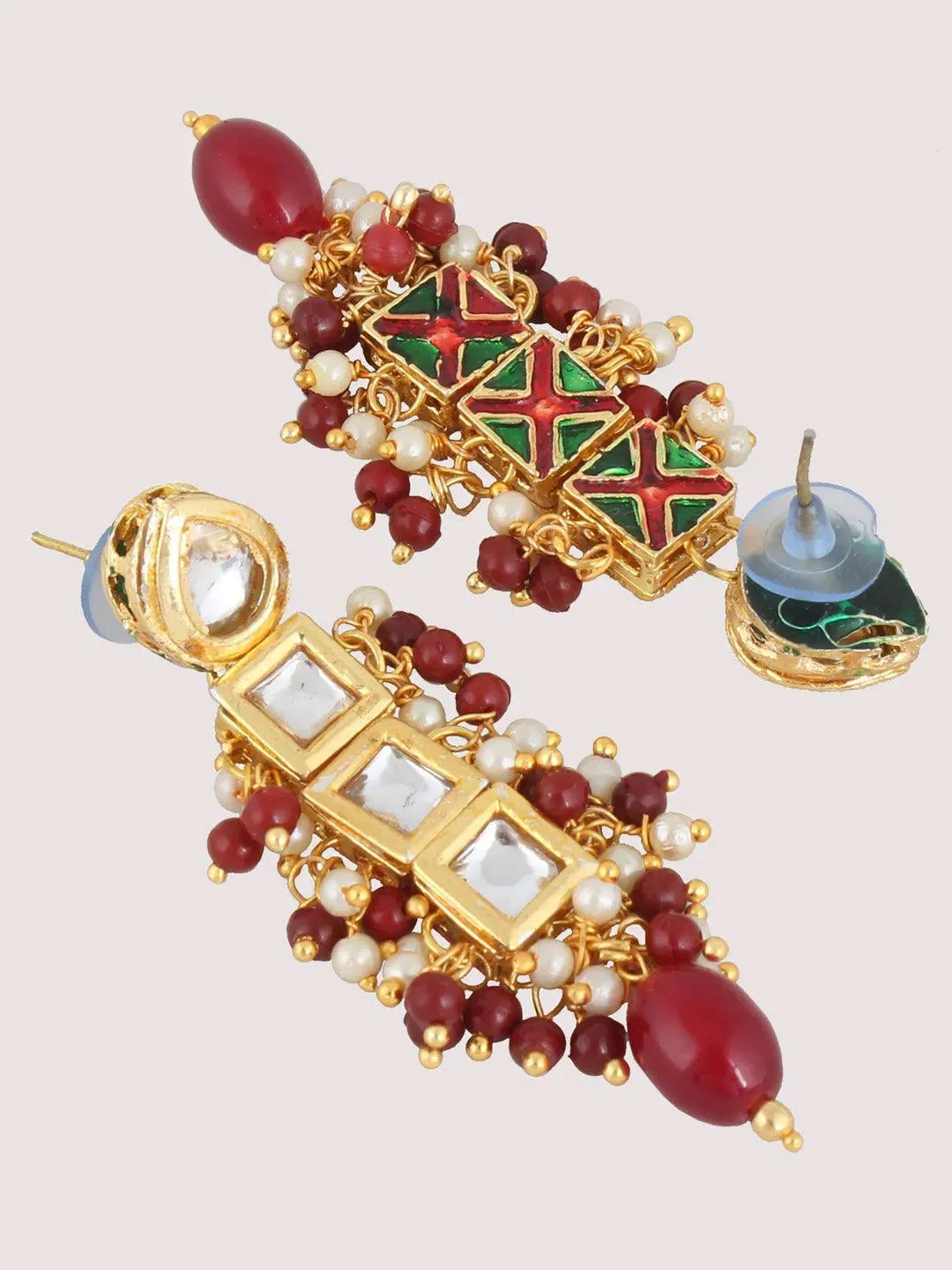 White & Maroon Gold-Plated Kundan-Studded & Beaded Jewellery Set