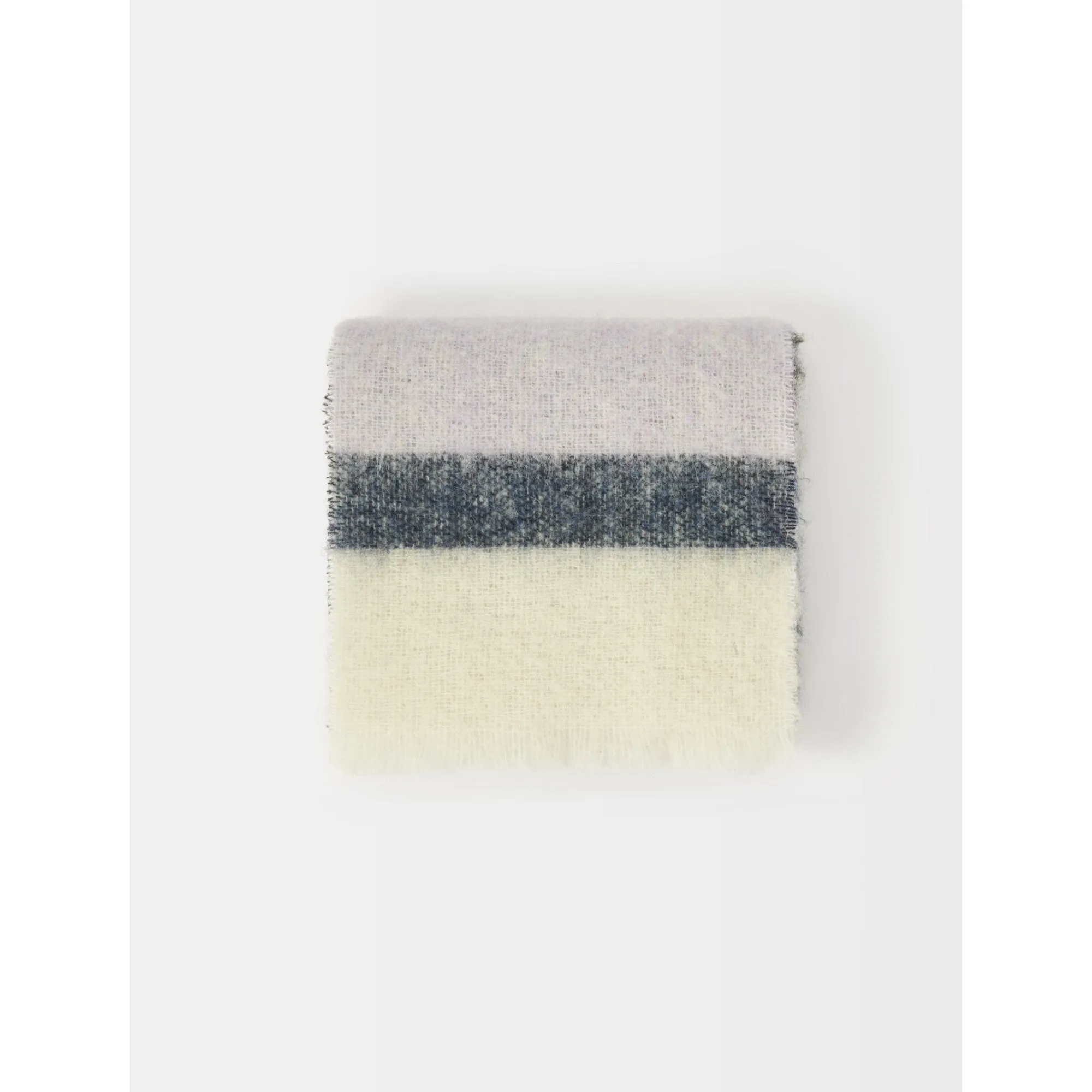 Women Checked Wool And Alpaca Scarf - Ecru/Navy Blue
