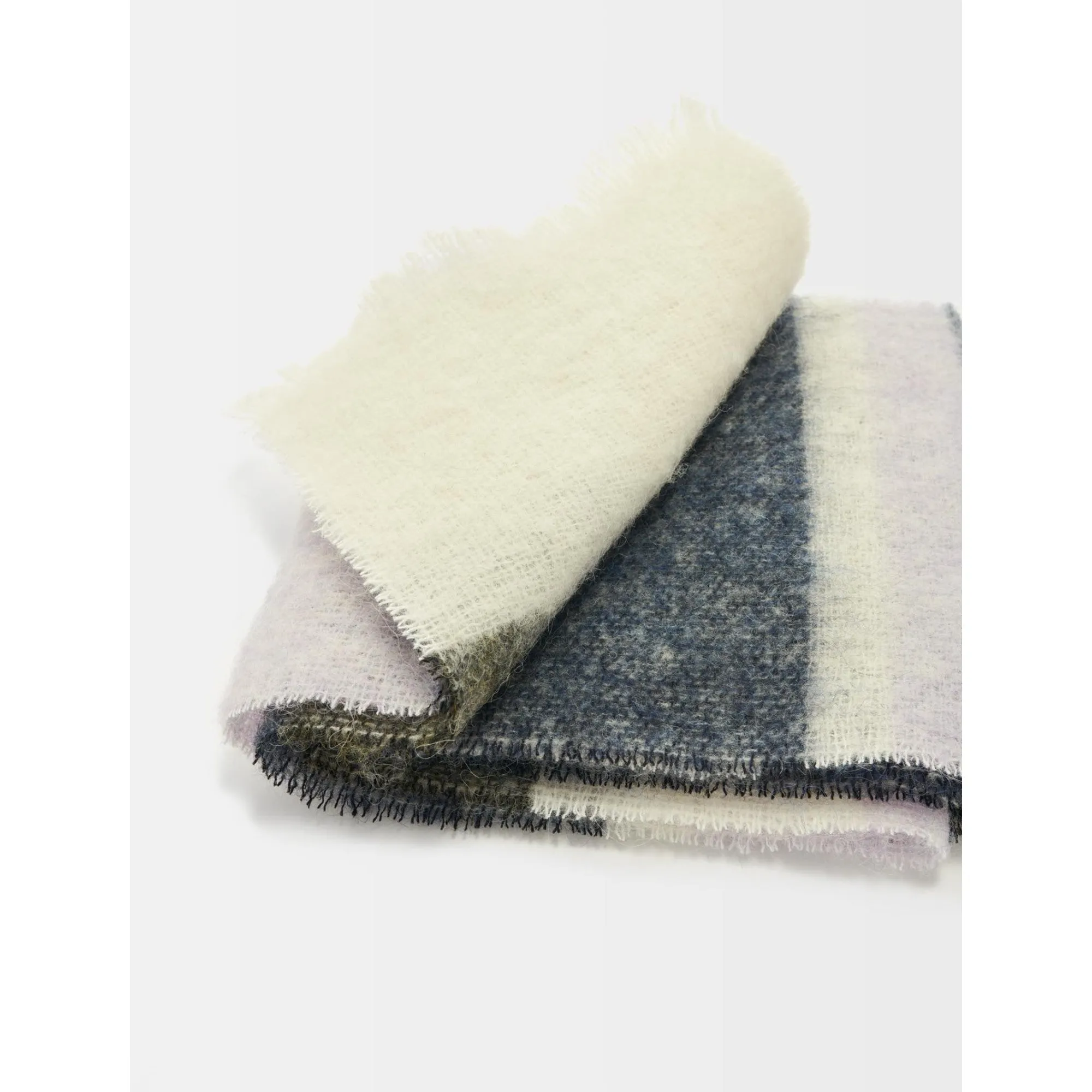 Women Checked Wool And Alpaca Scarf - Ecru/Navy Blue