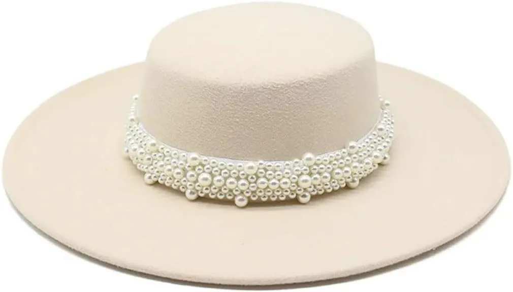 Women Fedora Hat Flat Top Jazz Caps 10CM Wide Brim Decoration Hat