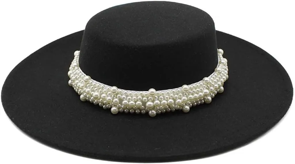 Women Fedora Hat Flat Top Jazz Caps 10CM Wide Brim Decoration Hat