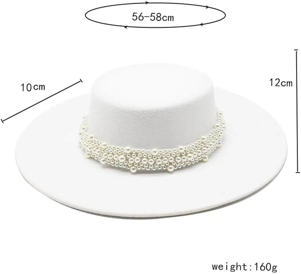 Women Fedora Hat Flat Top Jazz Caps 10CM Wide Brim Decoration Hat