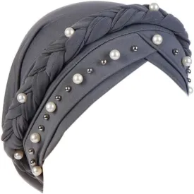 Women Pearl Beaded Braid Hijab Turban Hat Twisted Cancer Headscarf Chemo Beanies Bandana Headwrap Cap