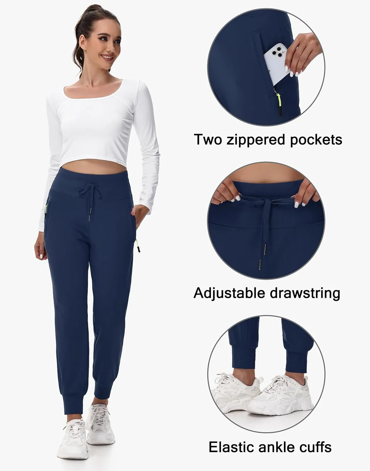 Women's Fleece Lined Joggers Hiking Water-Resistant Sweatpants with Zip Pockets Winter Thermal Running Ski Golf Pants