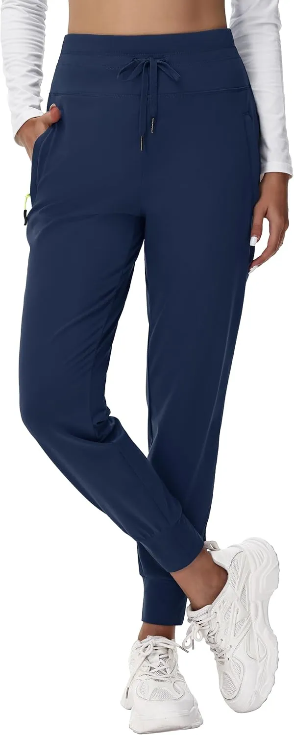 Women's Fleece Lined Joggers Hiking Water-Resistant Sweatpants with Zip Pockets Winter Thermal Running Ski Golf Pants
