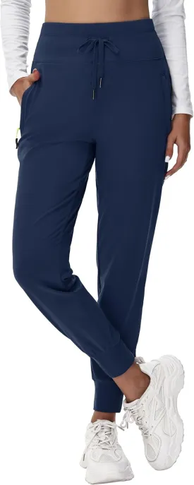 Women's Fleece Lined Joggers Hiking Water-Resistant Sweatpants with Zip Pockets Winter Thermal Running Ski Golf Pants