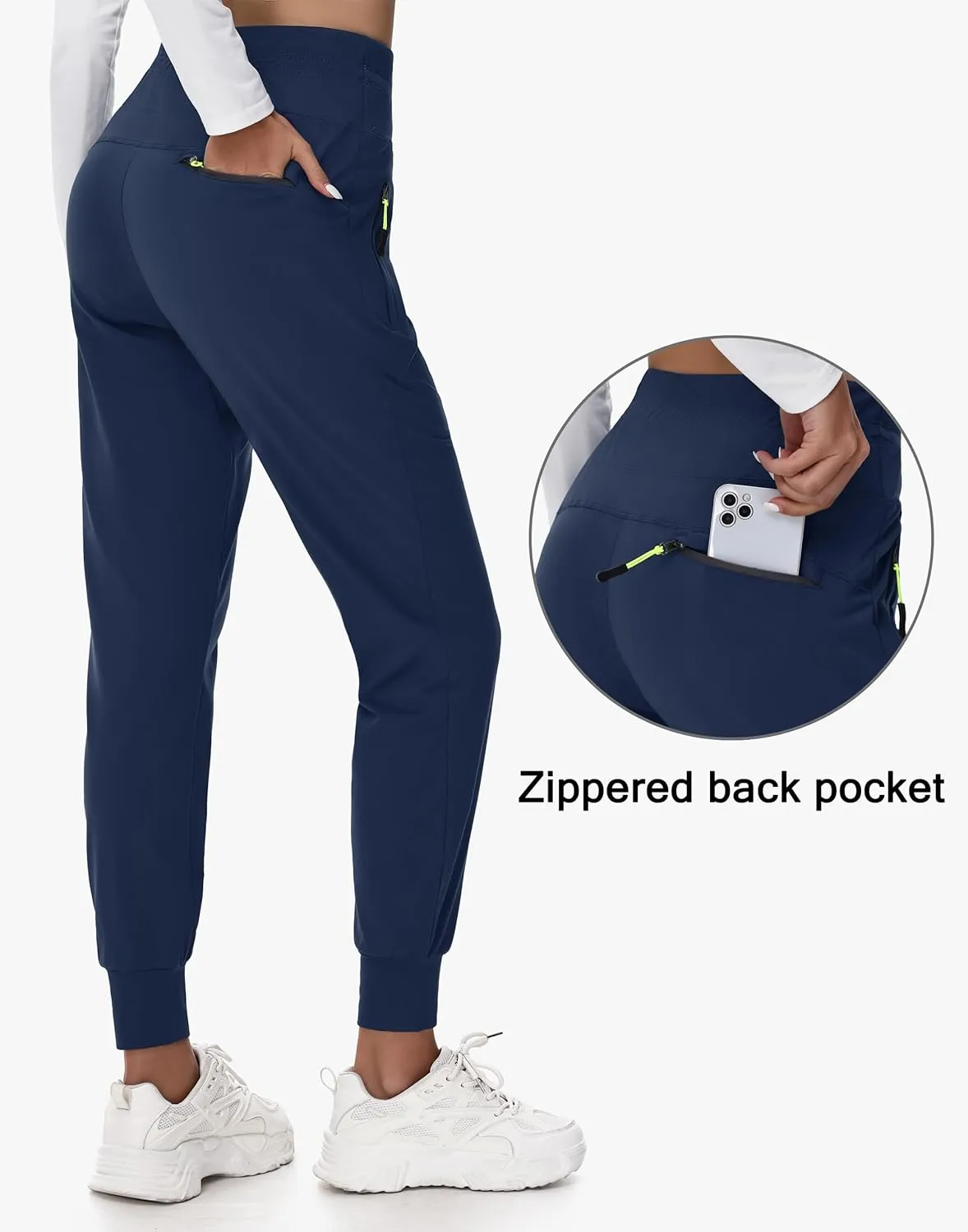 Women's Fleece Lined Joggers Hiking Water-Resistant Sweatpants with Zip Pockets Winter Thermal Running Ski Golf Pants