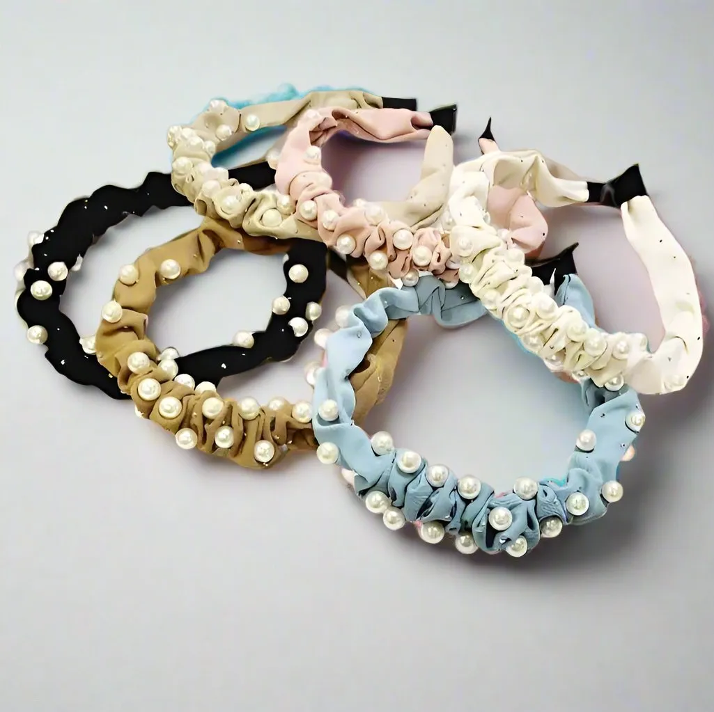 Wrinkled Pearl Accent Hairbands by Vivian-Lu