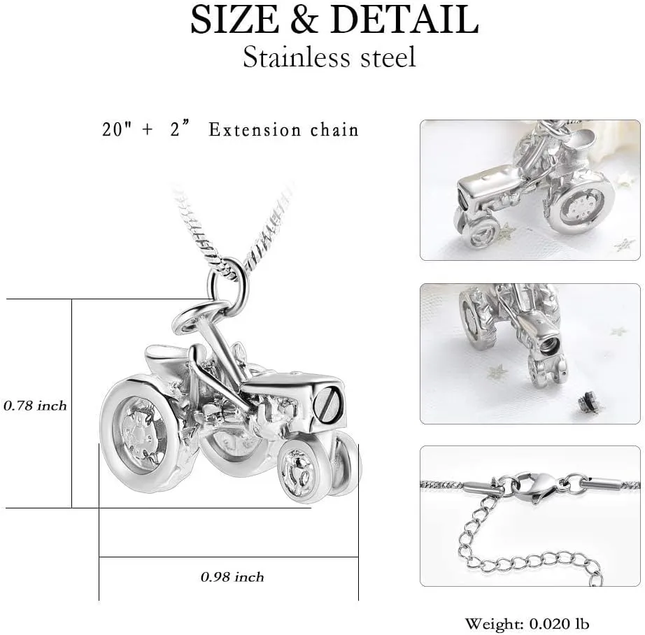 Yinplsmemory Cremation Jewelry Tractor Urn Necklace for Ashes for Men Stainless Steel Tractor Charm Urn Locket Memorial Keepsake Ashes Jewelry