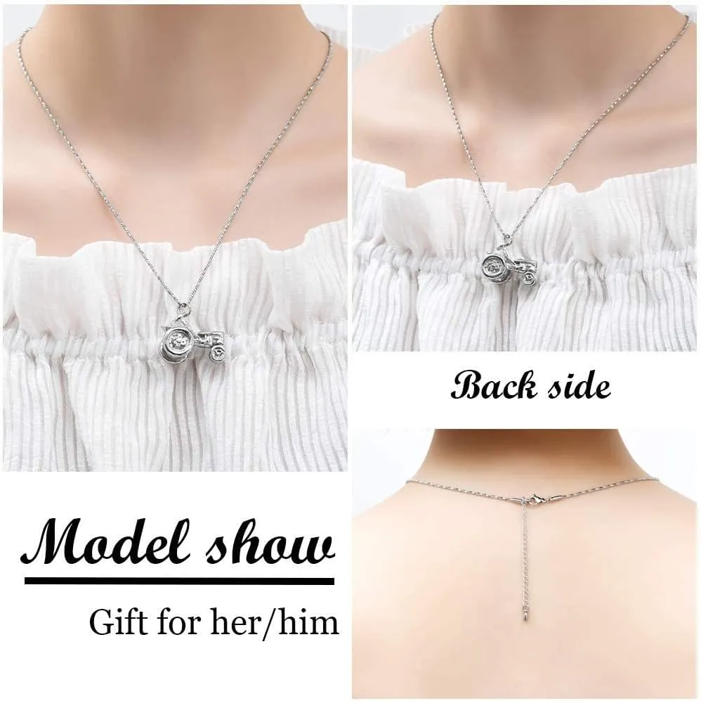 Yinplsmemory Cremation Jewelry Tractor Urn Necklace for Ashes for Men Stainless Steel Tractor Charm Urn Locket Memorial Keepsake Ashes Jewelry